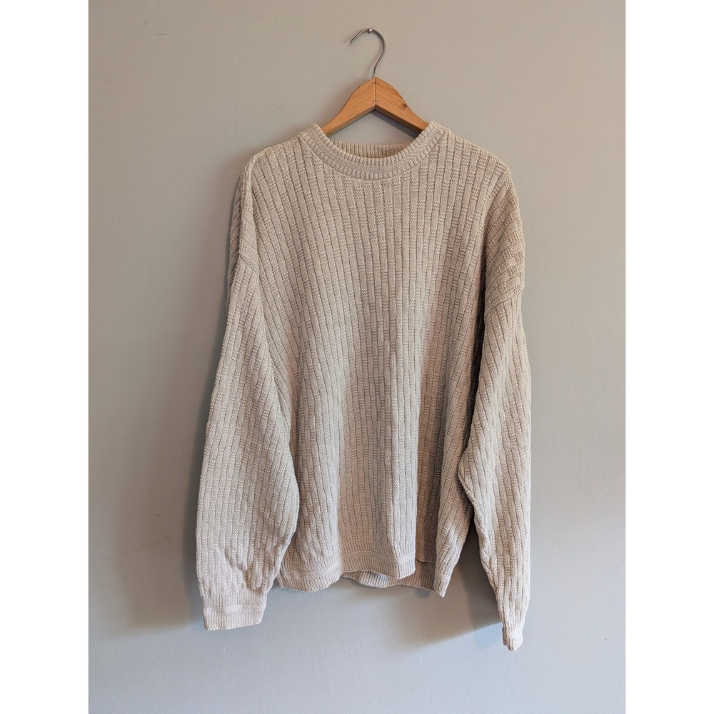Hill & Archer Mens Lg Beige Cotton Textured Basketweave Knit Sweater Grandpacore